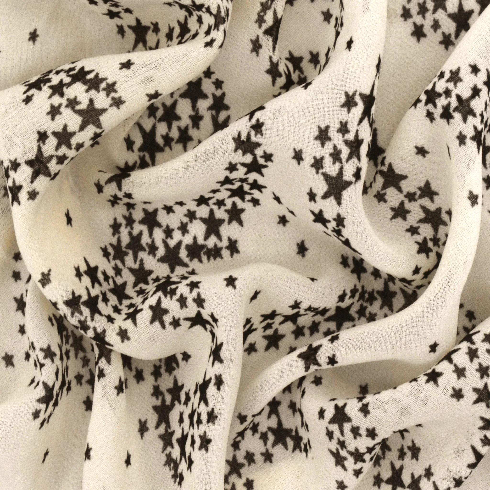 Cream Beige-Black Star Galaxy Printed Chiffon Woven Fabric - Image 2