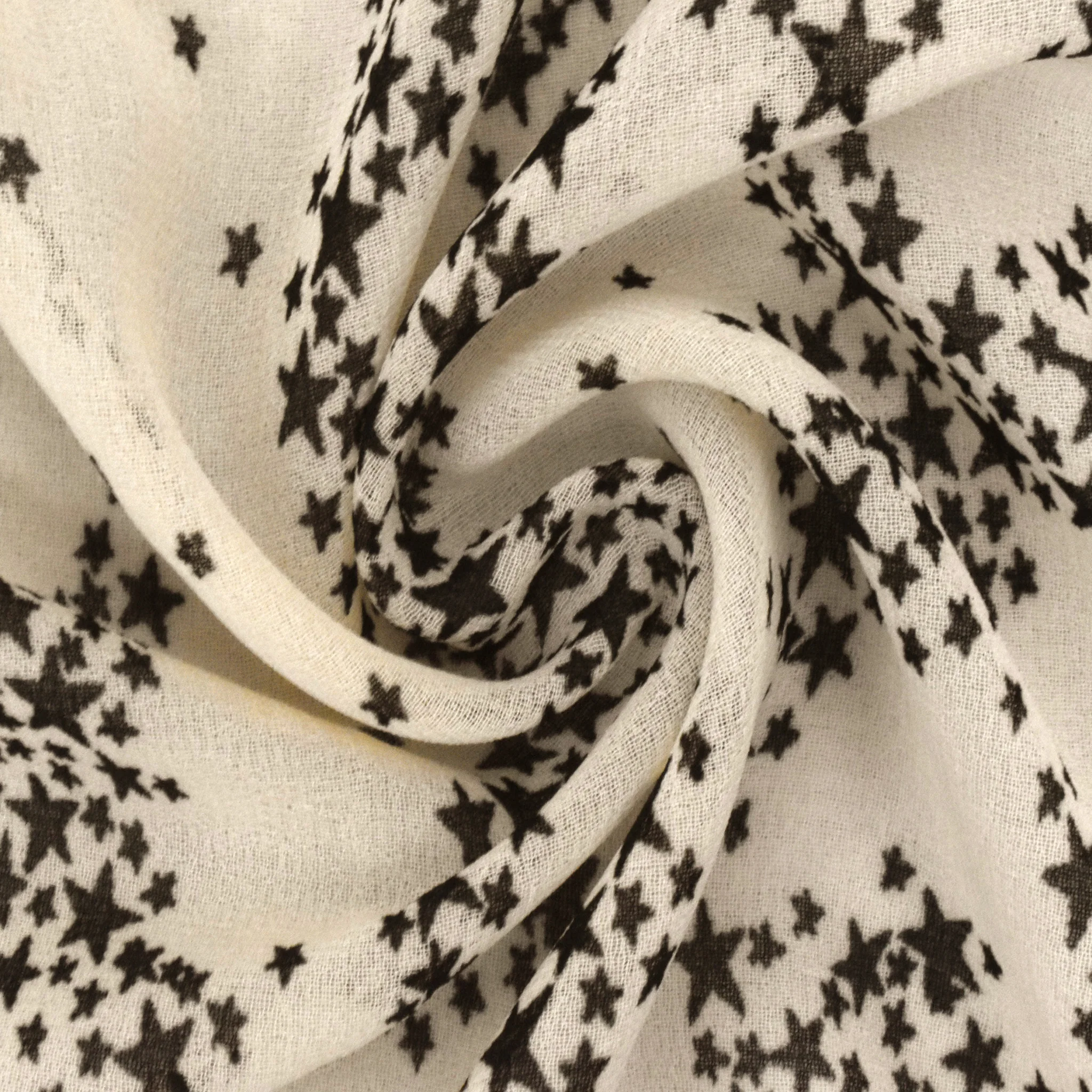 Cream Beige-Black Star Galaxy Printed Chiffon Woven Fabric - Image 3