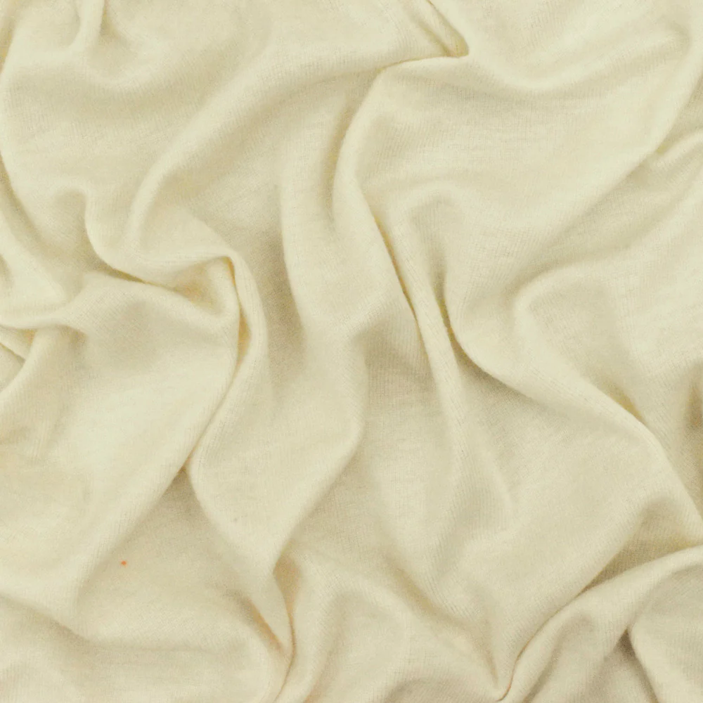 Cream Ivory Solid Stretch 1x1 Rib Knit Fabric - Image 3