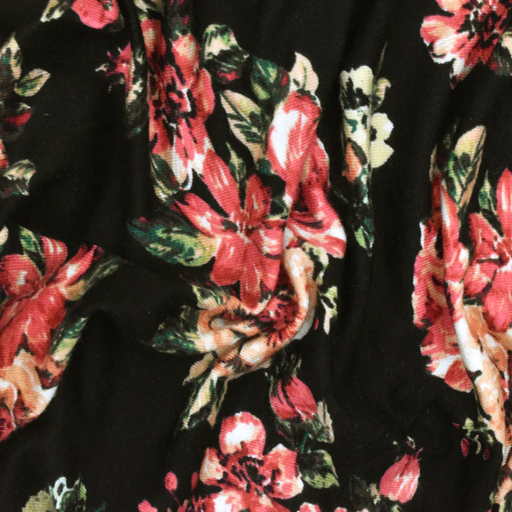 Cream Red-Green-Multi Floral Printed Rayon Stretch Jersey Knit Fabric - Image 3