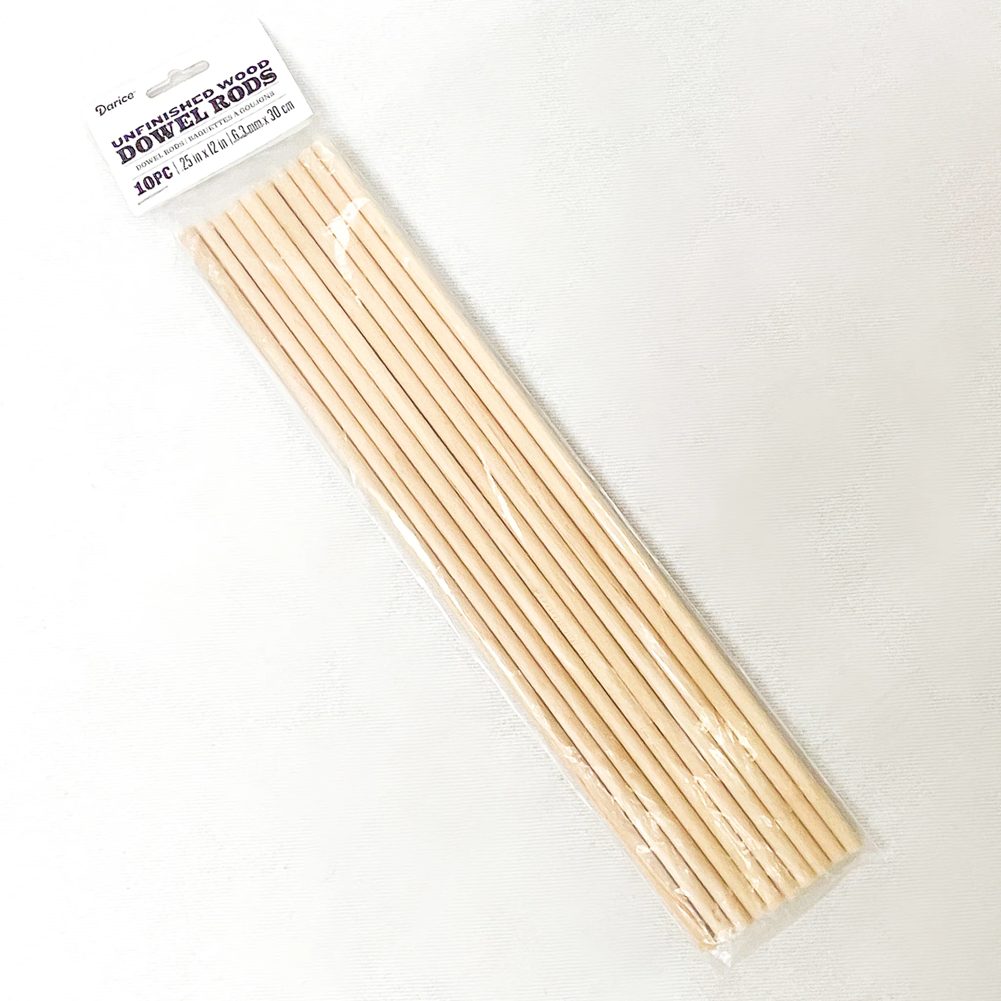 Darice Wooden Unfinished Dowel Rods, 10 piece pack, 1/4"x12" long