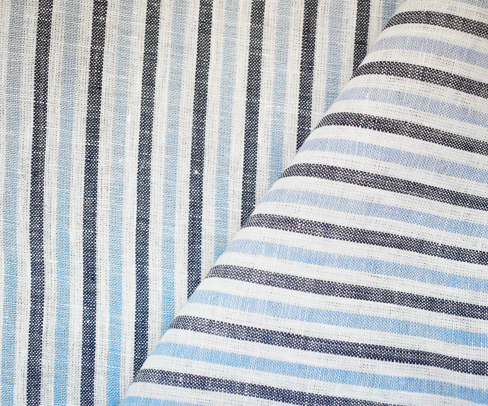 Dark Blue-Blue-White Spence Bryson Stripe Irish Linen Slub Woven Fabric - Image 2