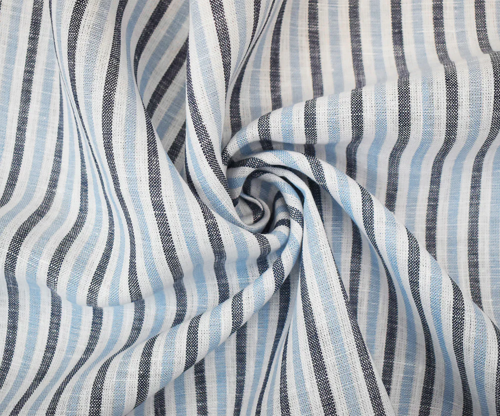 Dark Blue-Blue-White Spence Bryson Stripe Irish Linen Slub Woven Fabric - Image 3