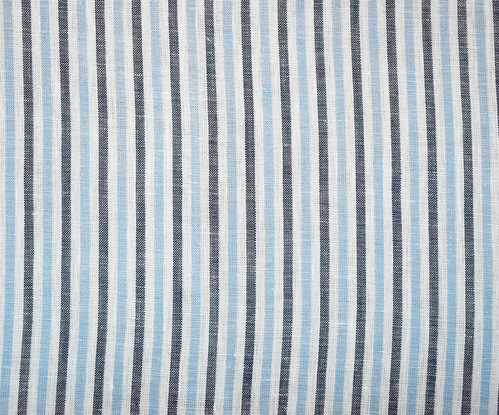 Dark Blue-Blue-White Spence Bryson Stripe Irish Linen Slub Woven Fabric - Image 4