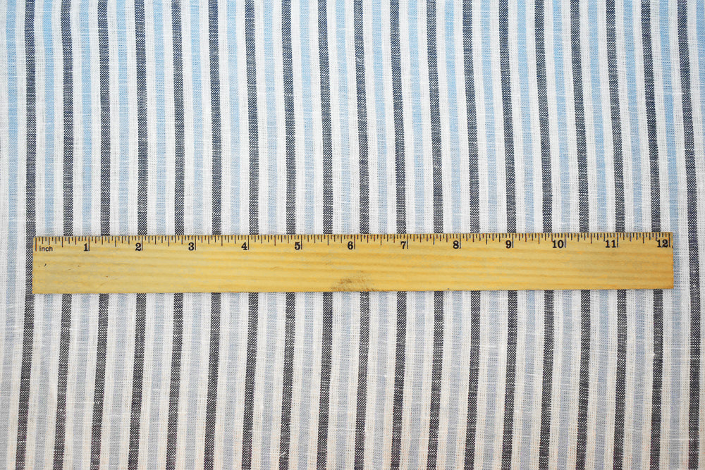 Dark Blue-Blue-White Spence Bryson Stripe Irish Linen Slub Woven Fabric - Image 5