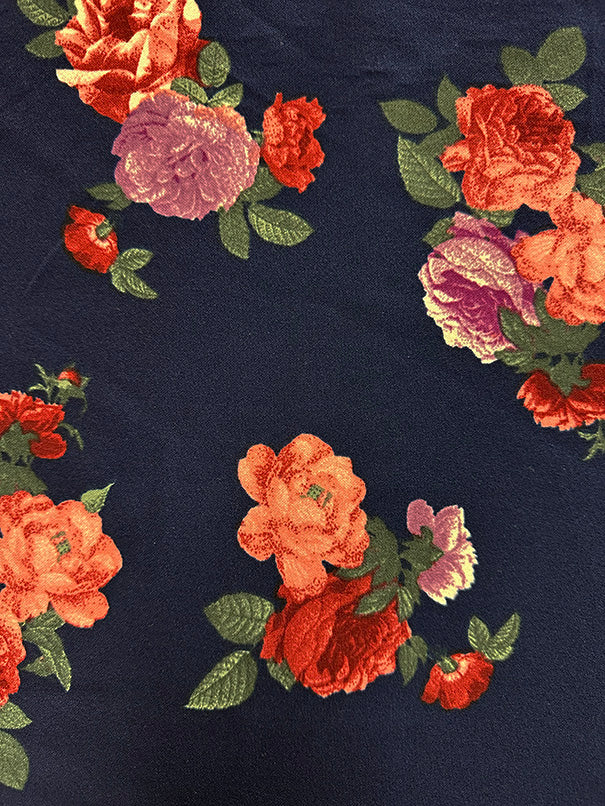 Dark Blue Floral Print Crepe Scuba Double Knit Fabric - Image 2
