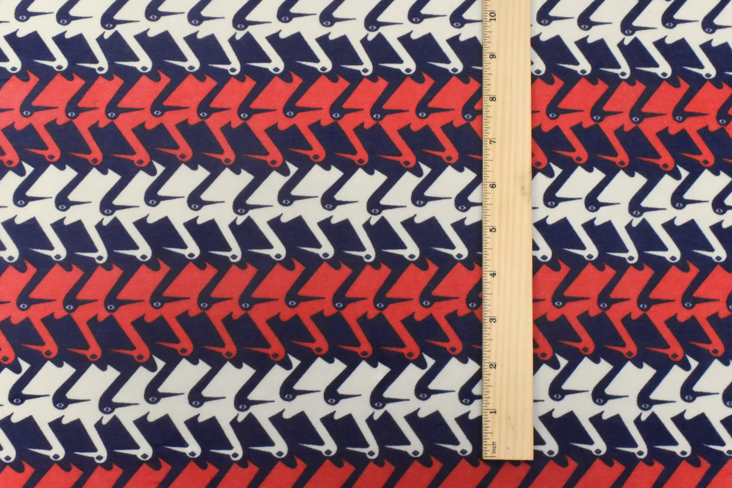 Dark Blue-Red-Ivory Brid Printed Stretch Poly Tissue Jersey Knit Fabric - Image 4