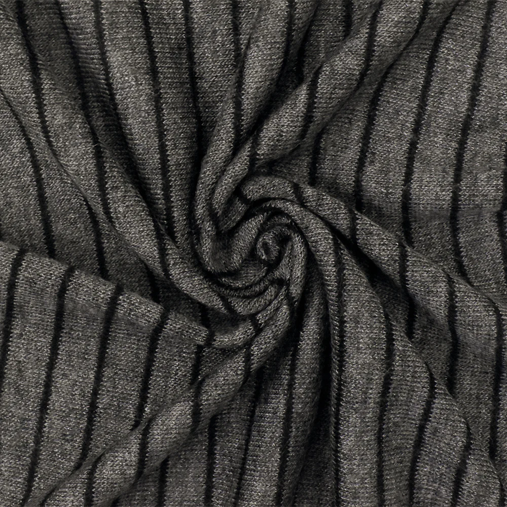 Dark Gray-Black Stripe Stretch Poly Jersey Knit Fabric - Image 2