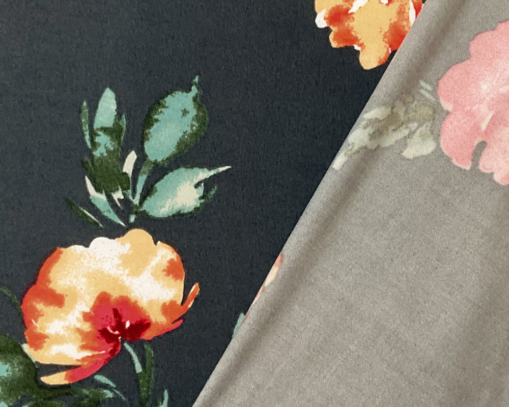 Dark Gray-Multi Poly Stretch Floral Print DB Jersey Knit Fabric - Image 2