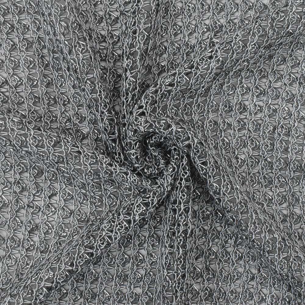 Dark Gray-Silver-White Texture Rayon Metallic Knit Fabric - Image 2