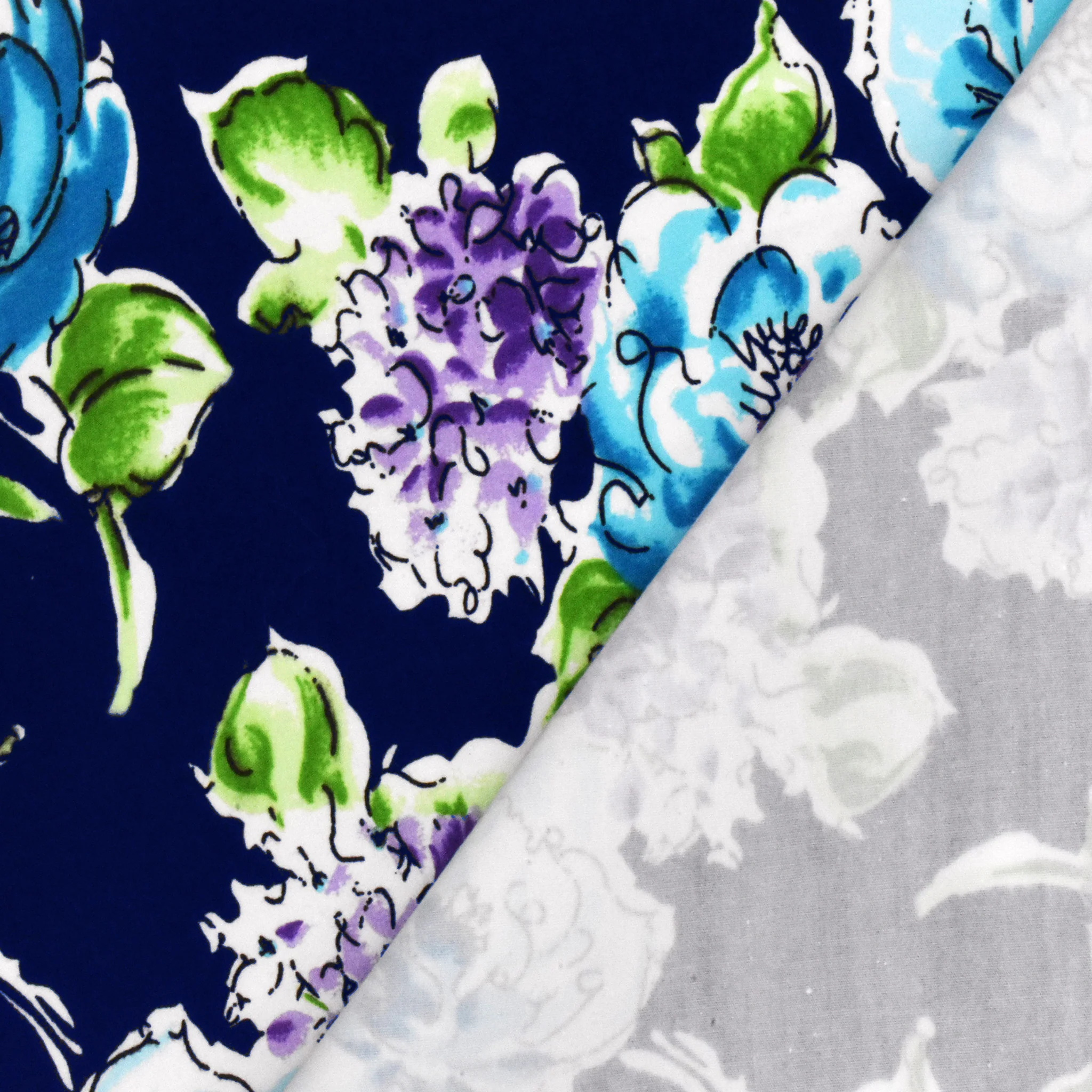 Dark Navy Blue-Multi Floral Printed Cotton Poplin Woven Fabric - Image 2