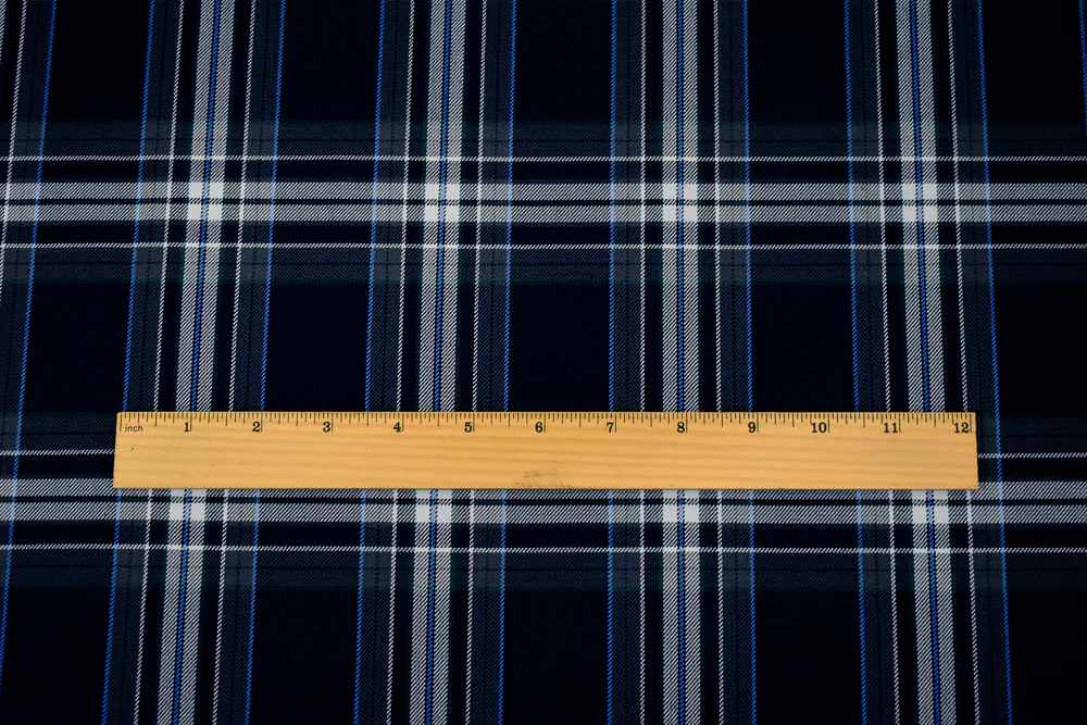 Dark Navy Blue-White-Multi Poly-Wool Plaid Twill Suiting Woven Fabric - Image 5
