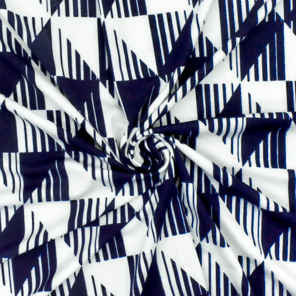 Dark Navy-White Diamond Geometry Stretch Polyester ITY Knit Fabric - Image 2