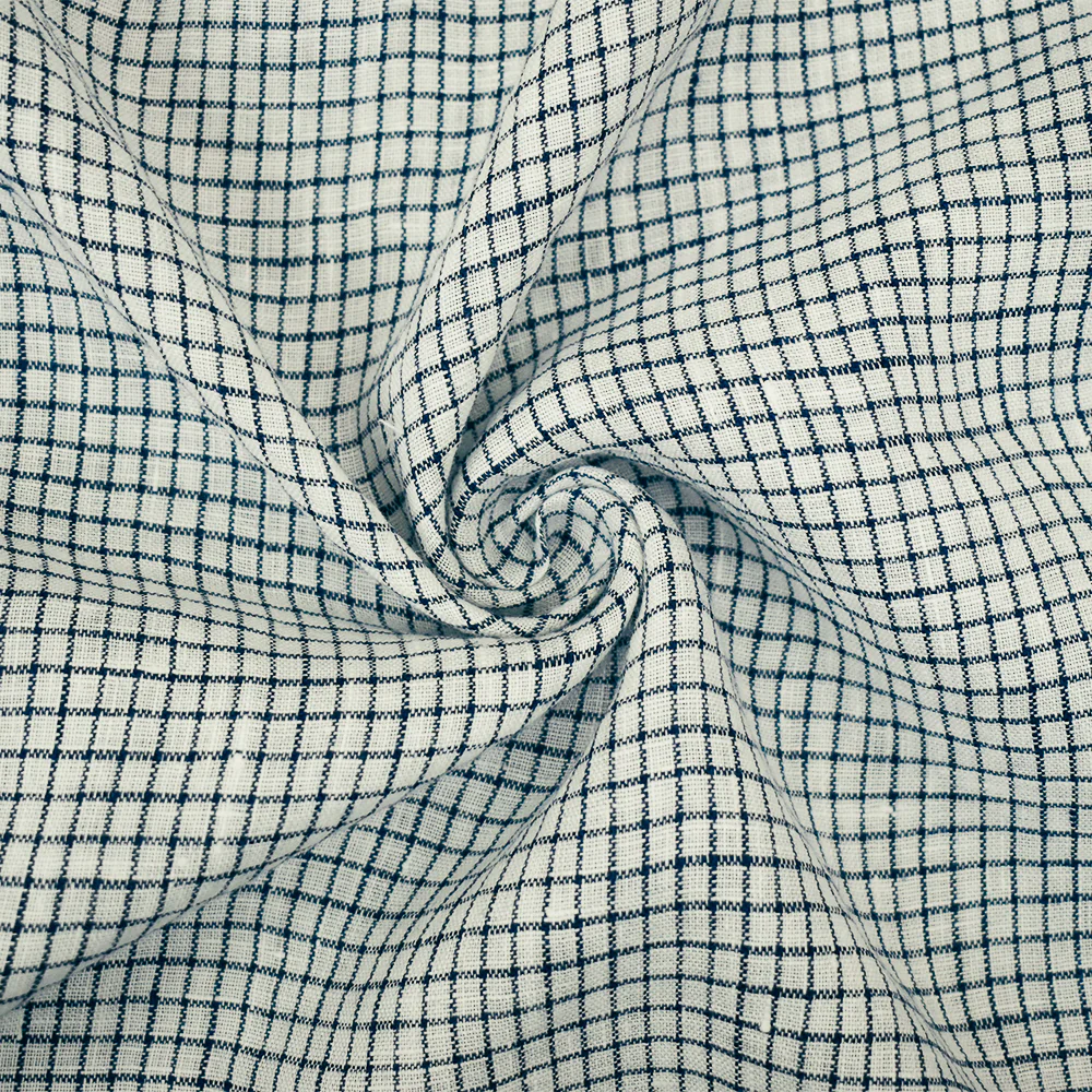 Dark Navy-White Spence Bryson Grid Check Washed Irish Linen Woven Fabric