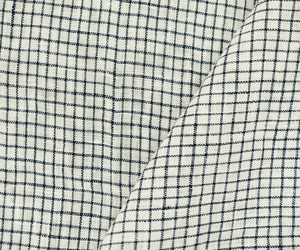 Dark Navy-White Spence Bryson Grid Check Washed Irish Linen Woven Fabric - Image 2