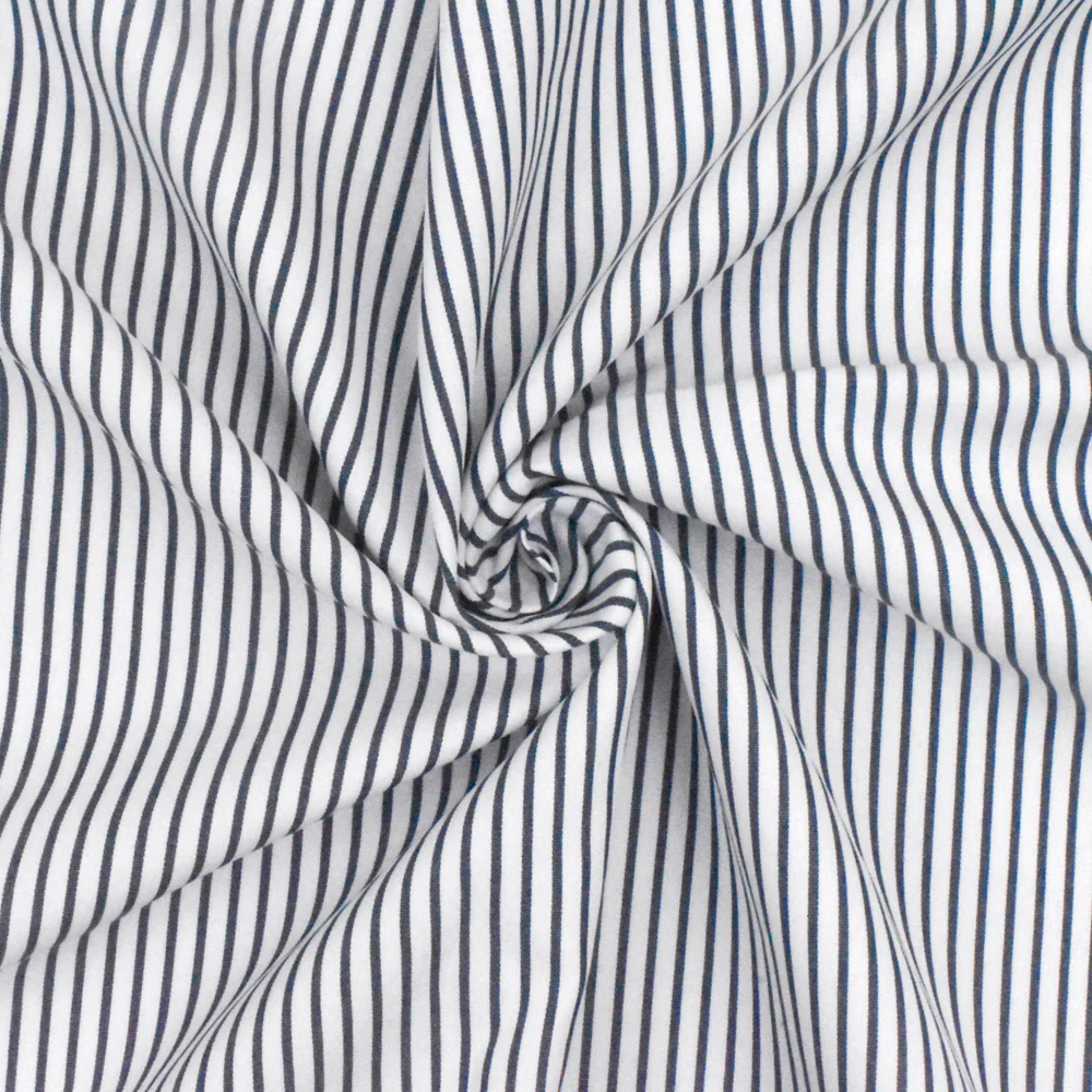 Dark Navy-White Stripe Polyester Shirting Woven Fabric - Image 2
