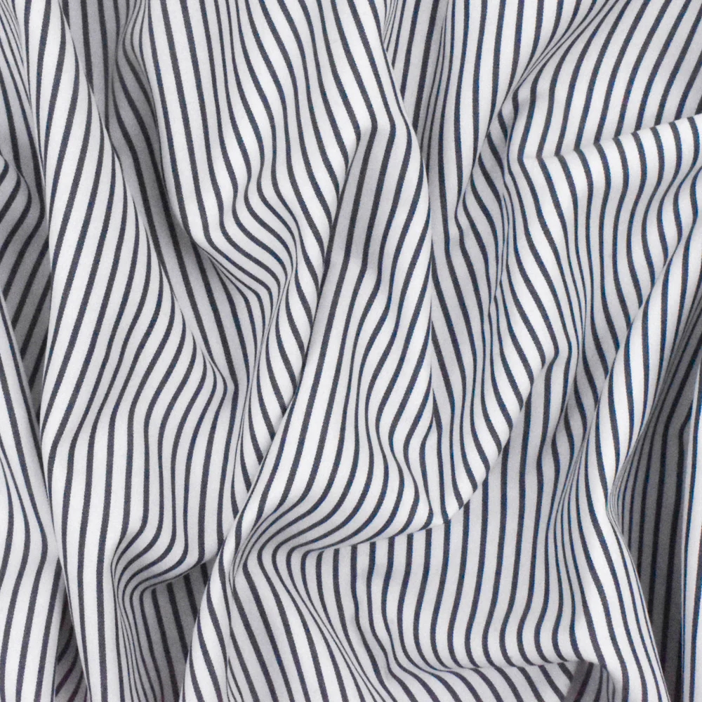 Dark Navy-White Stripe Polyester Shirting Woven Fabric - Image 3
