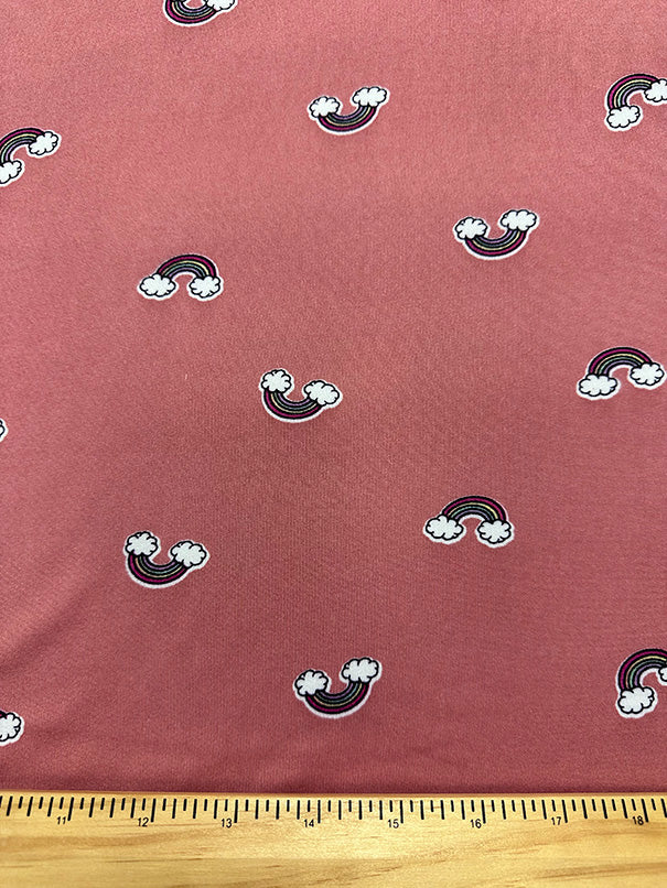 Dark Peach Rainbow Print Double Brushed Jersey Knit Fabric - Image 2