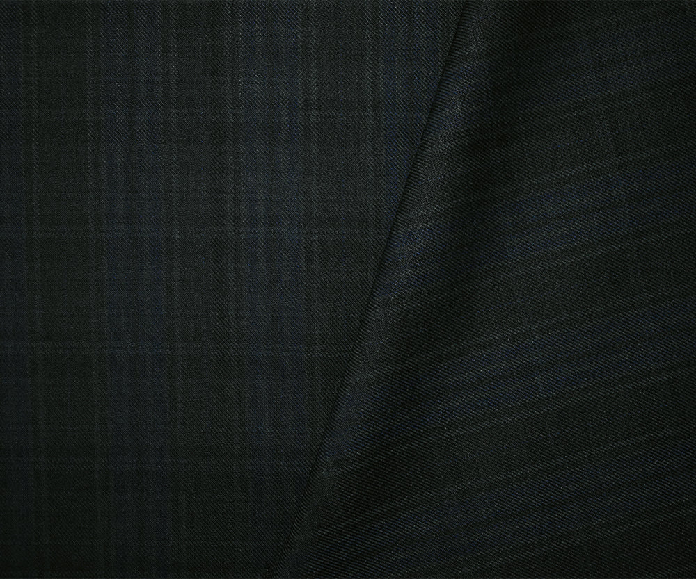 Deep Black-Blue-Multi Japanese Wool-Poly Plaid Twill Woven Suiting Fabric - Image 2