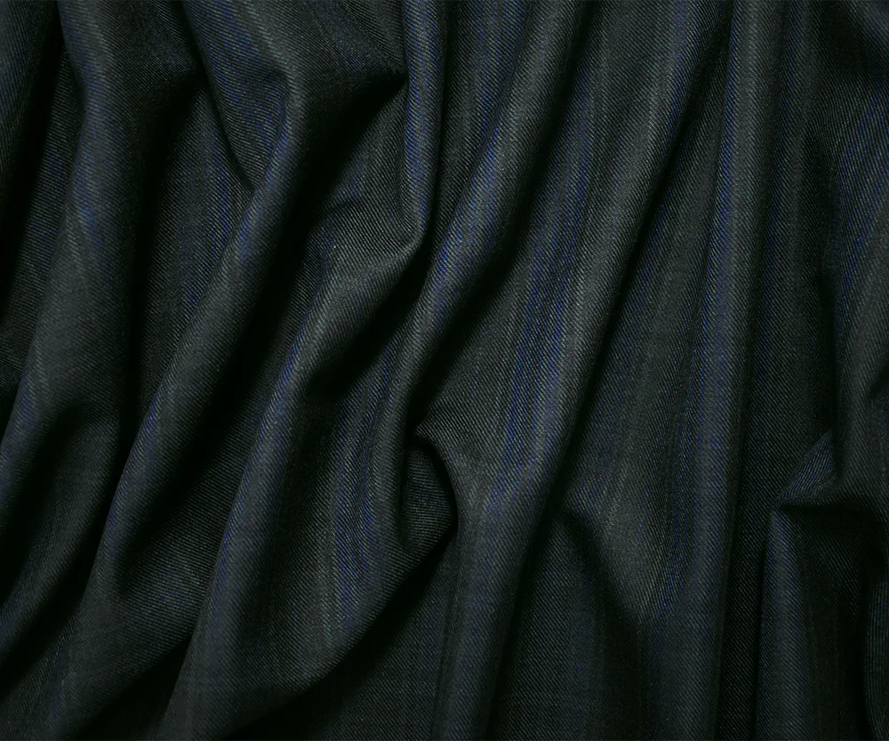 Deep Black-Blue-Multi Japanese Wool-Poly Plaid Twill Woven Suiting Fabric - Image 3