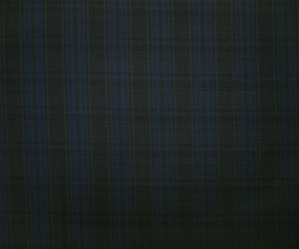 Deep Black-Blue-Multi Japanese Wool-Poly Plaid Twill Woven Suiting Fabric - Image 4