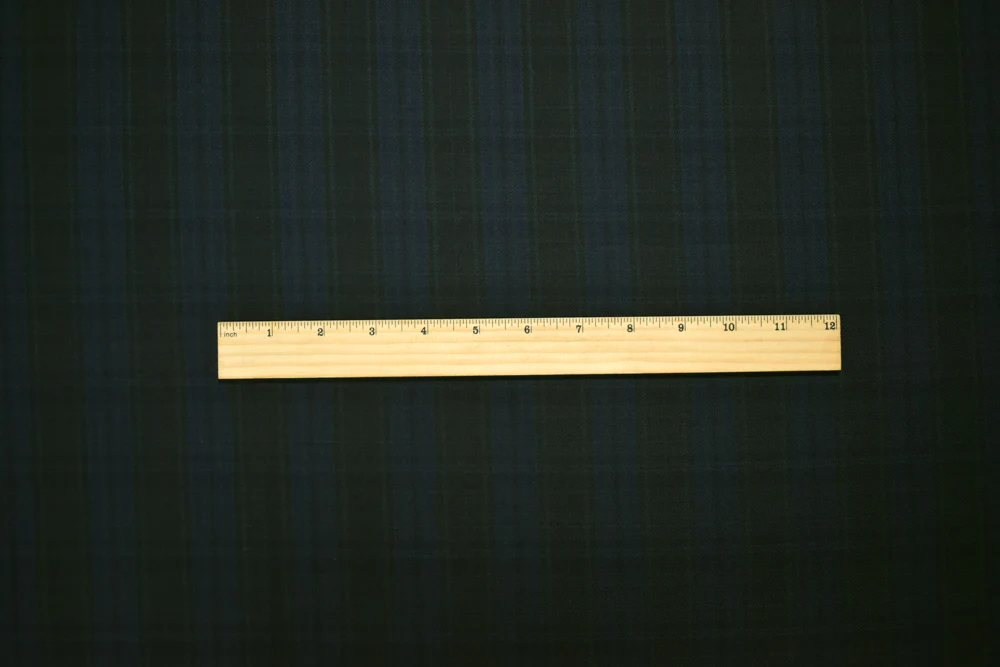 Deep Black-Blue-Multi Japanese Wool-Poly Plaid Twill Woven Suiting Fabric - Image 5