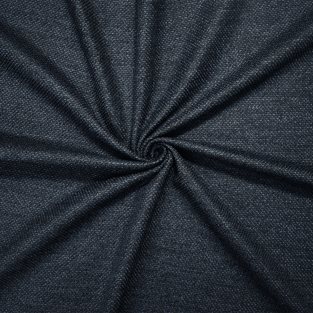 Deep Blue-Black Wool-Poly Stretch Spandex Texture Sweater Knit Fabric
