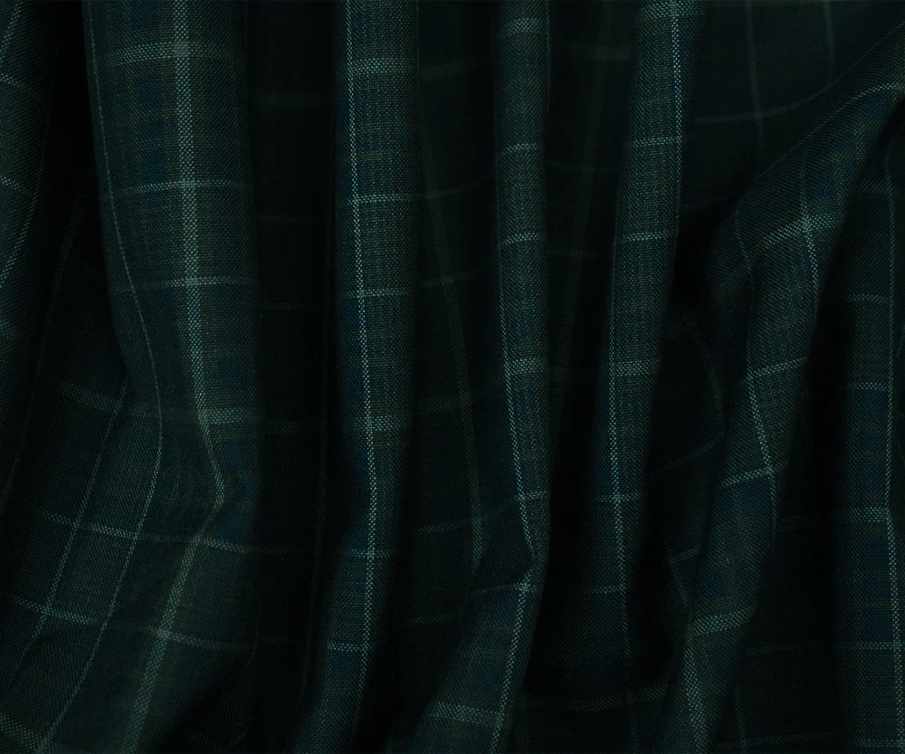 Deep Blue-Gray Wool Polyester Plaid Woven Shirting Fabric - Image 2