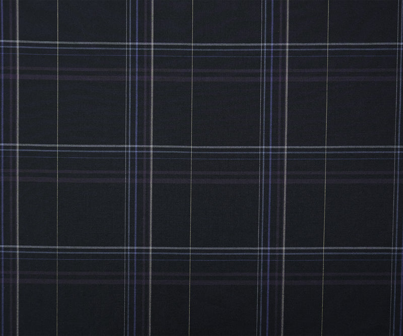 Deep Blue-Multi Poly Wool Plaid Woven Japanese Shirting Fabric - Image 4