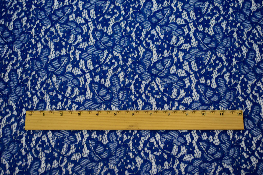 Deep Blue-Silver Cotton Poly Crochet Floral Lace Mesh Knit Fabric - Image 5