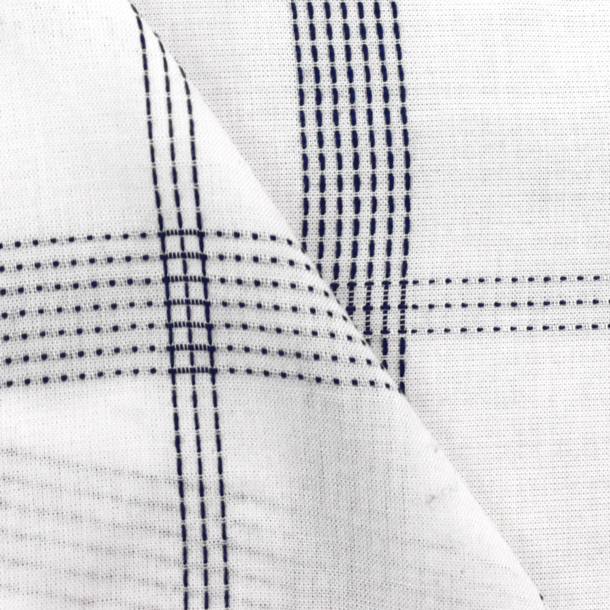 Deep Blue-White Rayon Blend Stitched Plaid Lawn Fabric - Image 3
