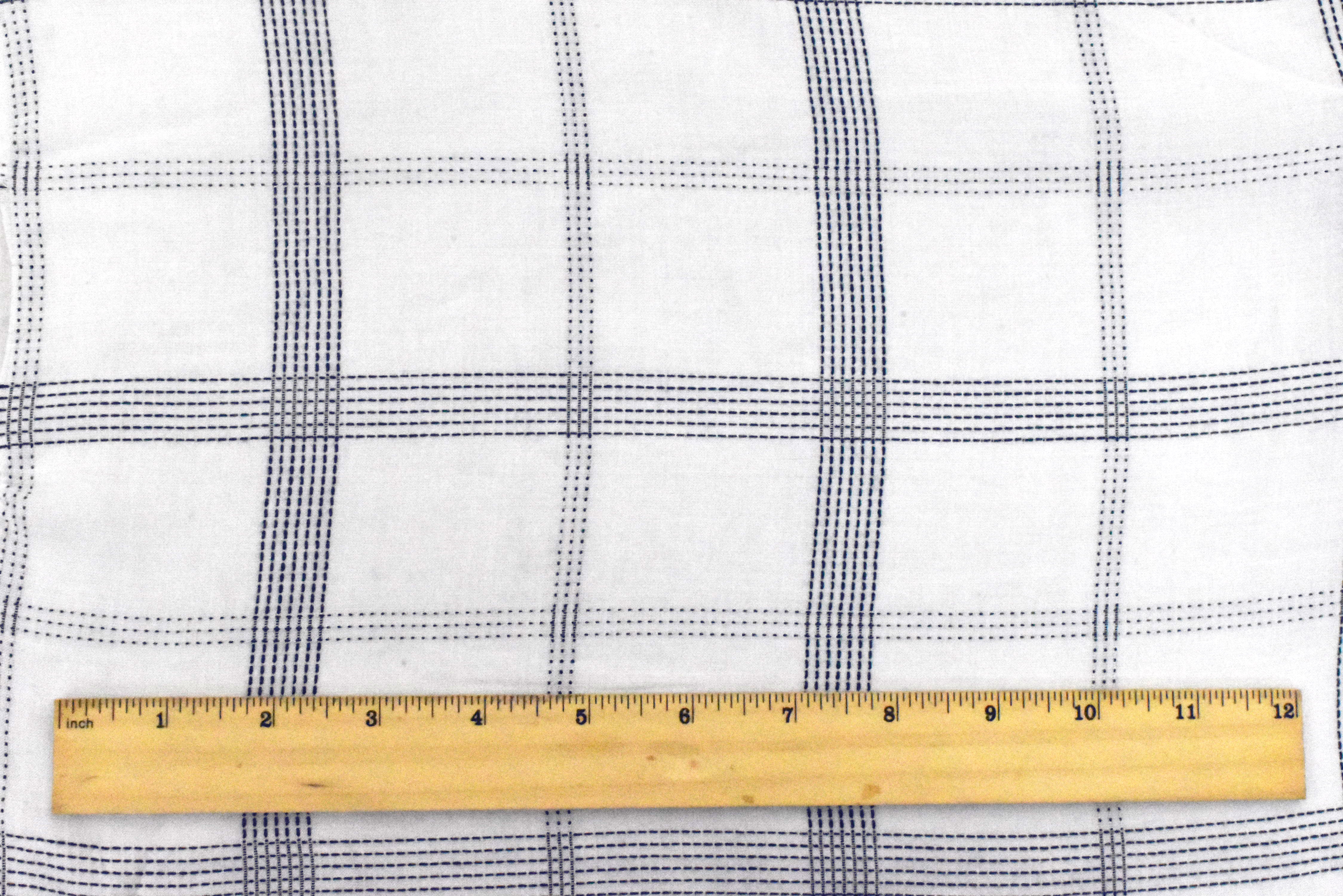 Deep Blue-White Rayon Blend Stitched Plaid Lawn Fabric - Image 4