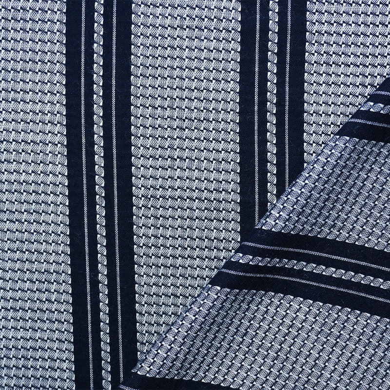 Deep Blue-White Rayon Cotton Stripe Dobby Woven Fabric