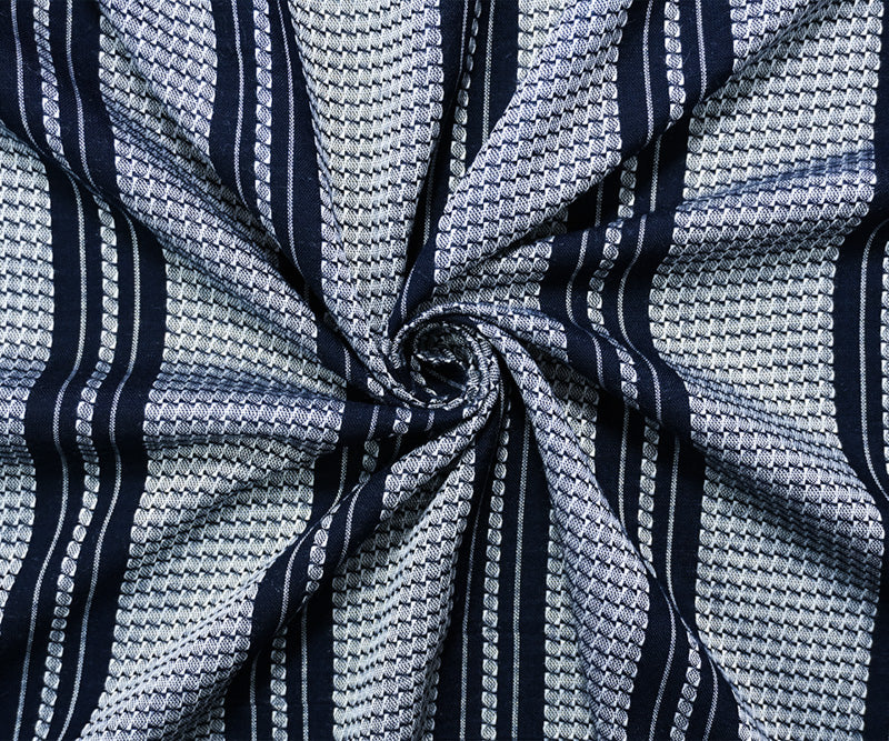 Deep Blue-White Rayon Cotton Stripe Dobby Woven Fabric - Image 2