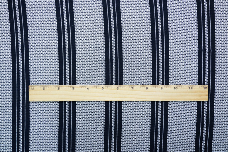 Deep Blue-White Rayon Cotton Stripe Dobby Woven Fabric - Image 4