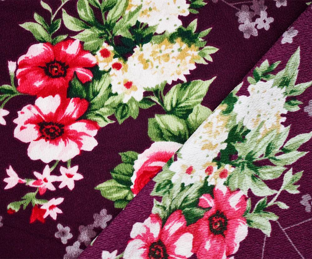 Deep Burgundy-Multi Poly Floral Printed Pebble Crepe Woven Fabric - Image 2