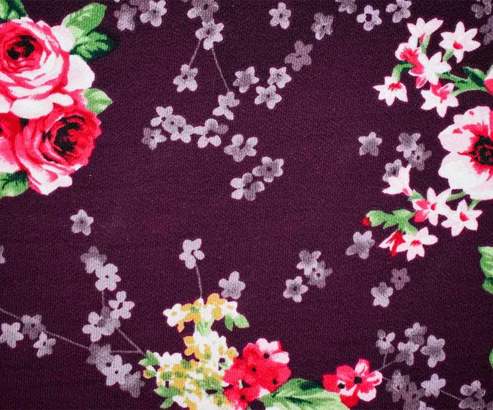 Deep Burgundy-Multi Poly Floral Printed Pebble Crepe Woven Fabric - Image 3