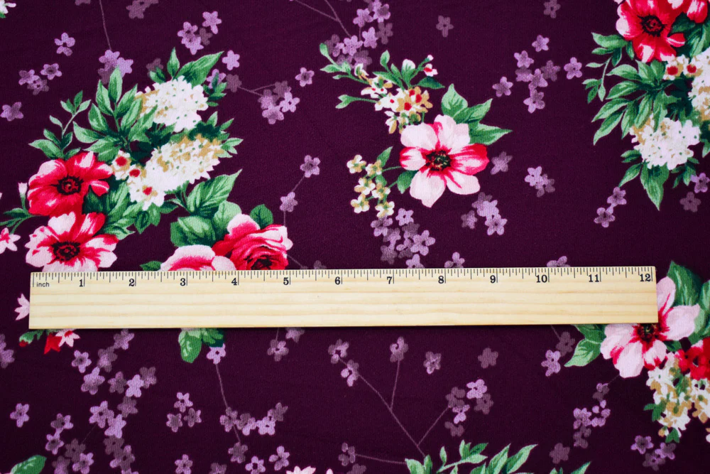 Deep Burgundy-Multi Poly Floral Printed Pebble Crepe Woven Fabric - Image 4