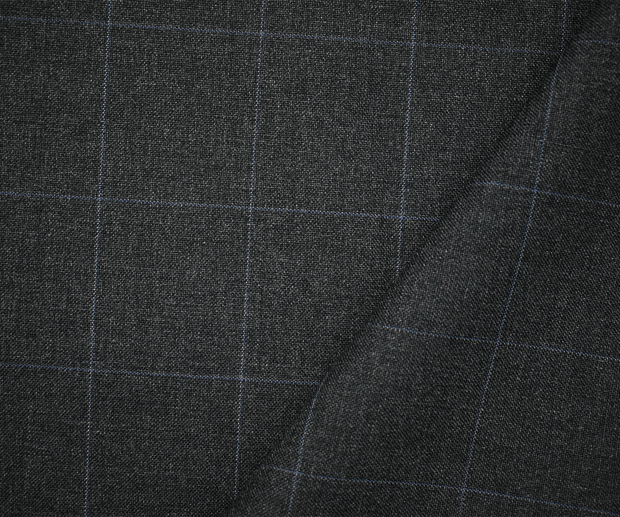 Deep Gray-Black-Blue Wool-Polyester Grid Check Shirting Woven Fabric - Image 2