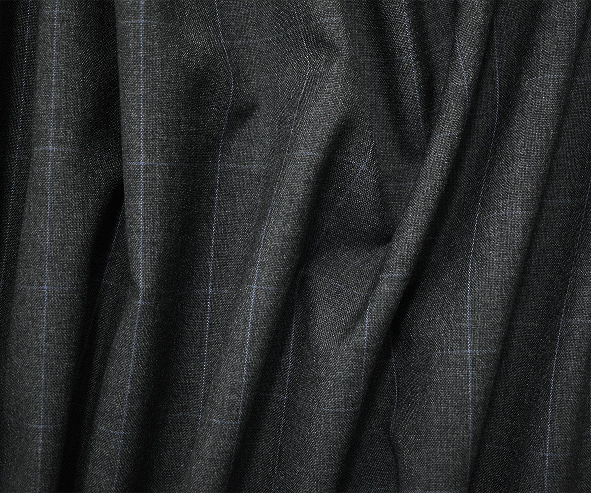 Deep Gray-Black-Blue Wool-Polyester Grid Check Shirting Woven Fabric - Image 3