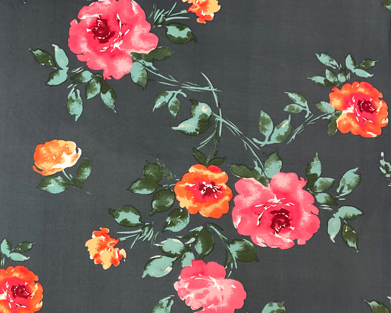 Deep Gray-Multi Poly Stretch Spandex Floral Printed Jersey Knit Fabric - Image 3