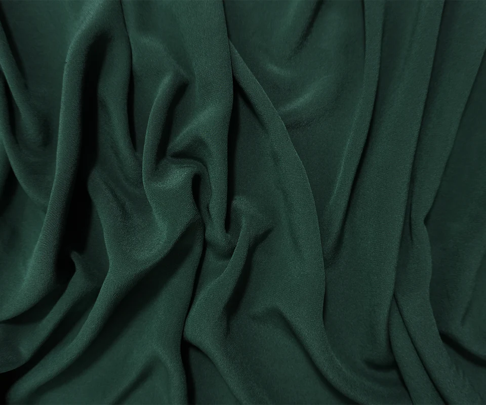Deep Green Silk Solid Crepe De Chine Woven Fabric - Image 3