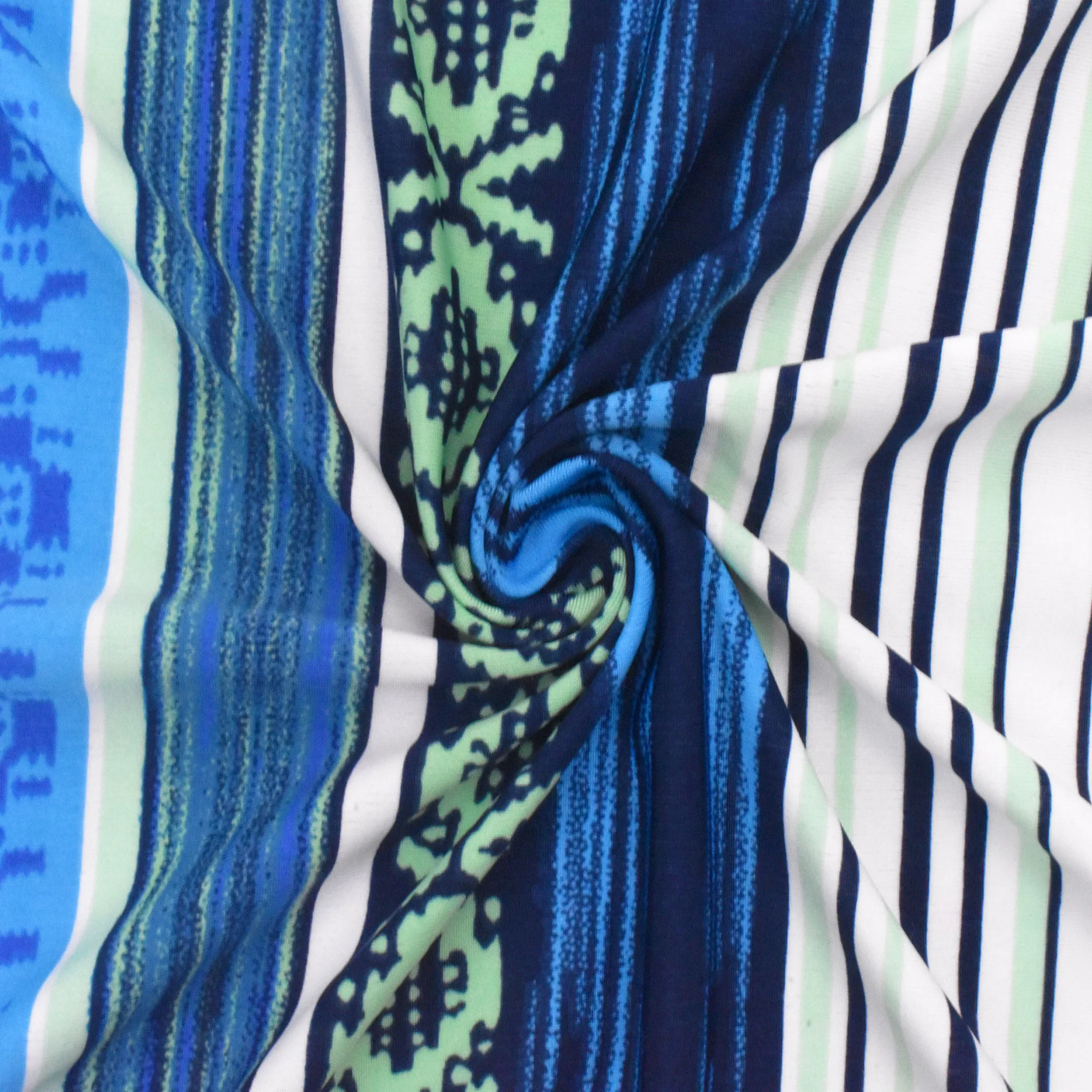 Deep Ink Blue-Multi Stripe Aztec Printed Stretch Activewear Knit Fabric