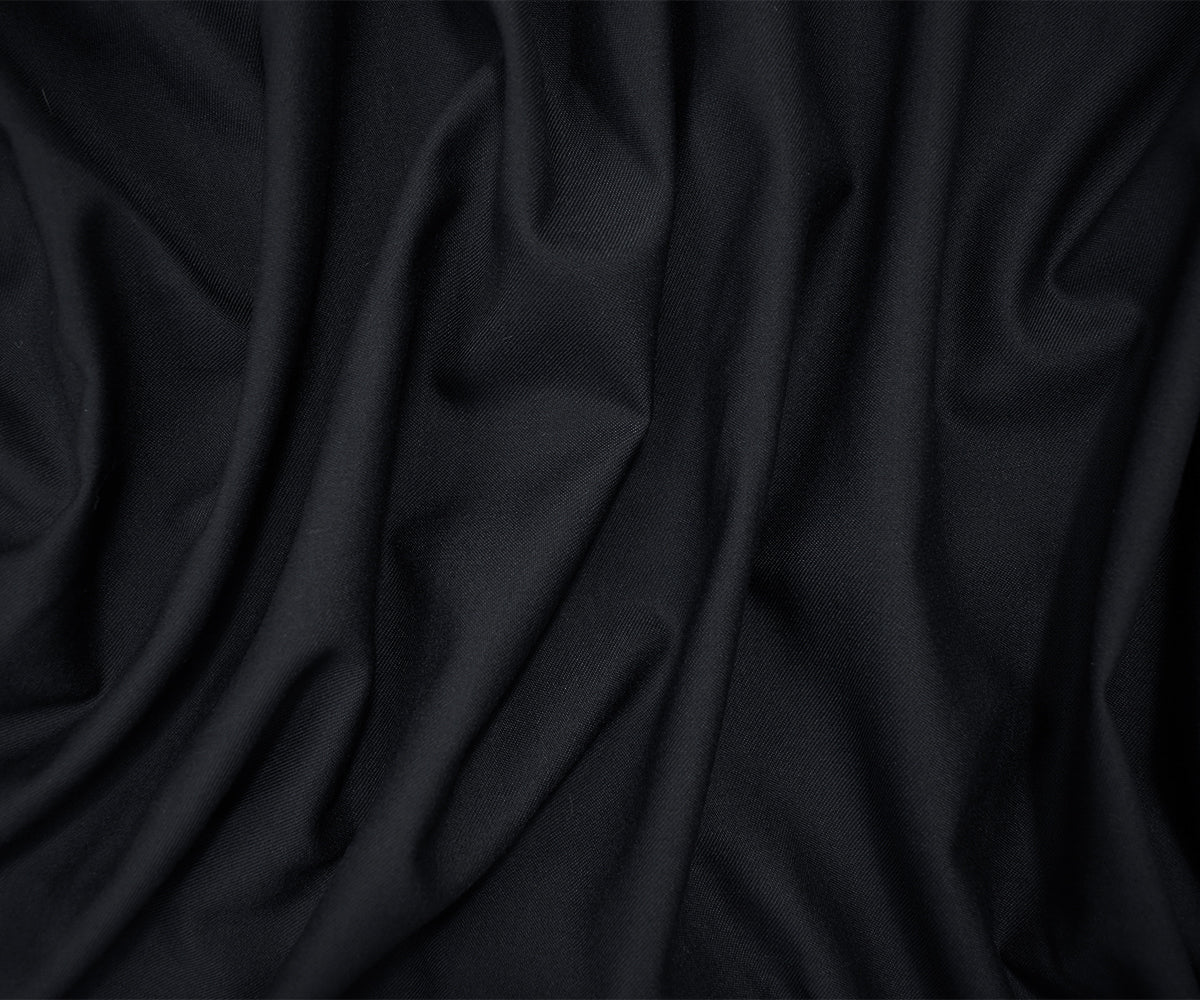 Deep Midnight Blue Wool Cotton Solid Twill Woven Suiting Fabric - Image 3