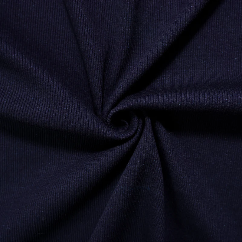 Deep Navy Blue Cotton Spandex Stretch Solid 2x2 Rib Knit Fabric