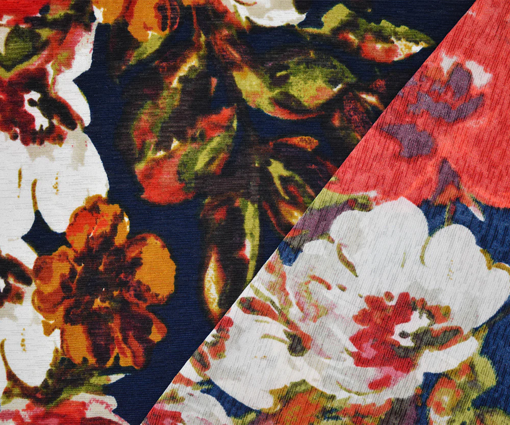 Deep Navy Blue-Multi Poly Floral Printed Onion Skin Jersey Knit Fabric - Image 3
