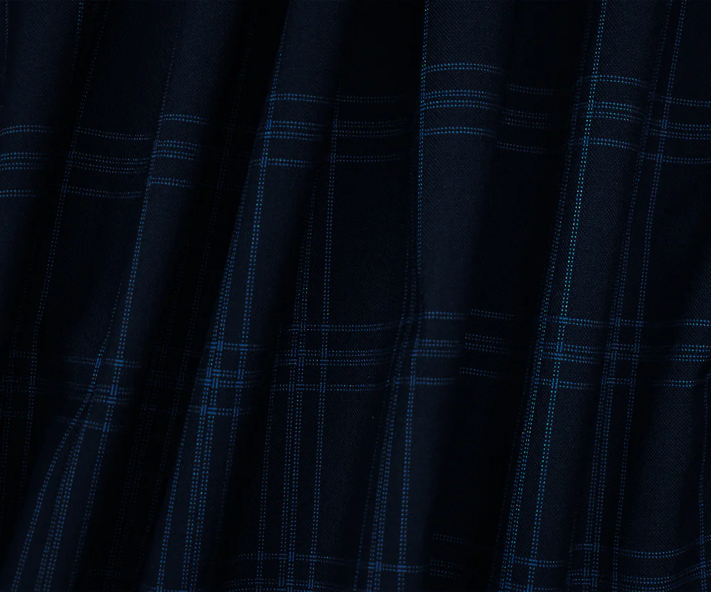 Deep Navy-Blue Poly-Wool Plaid Woven Shirting Fabric - Image 2