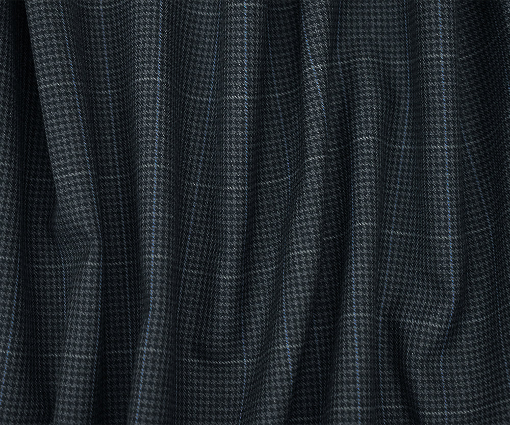 Deep Navy-Gray Wool-Polyester Check Houndstooth Suiting Twill Woven Fabric - Image 2