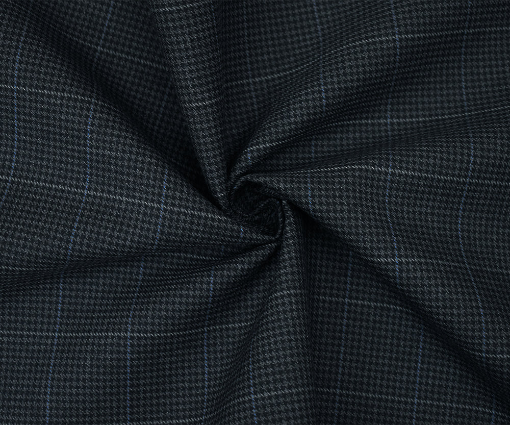 Deep Navy-Gray Wool-Polyester Check Houndstooth Suiting Twill Woven Fabric - Image 3