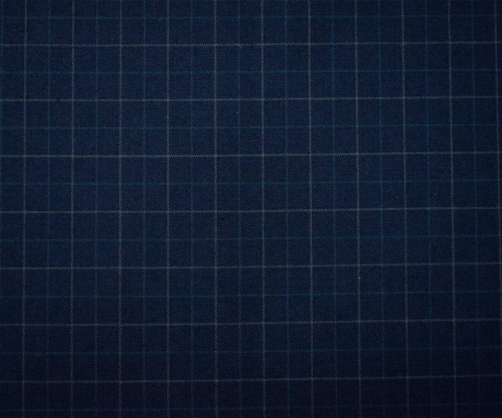 Deep Navy-Green-Gray Polyester Wool Check Woven Shirting Fabric - Image 4